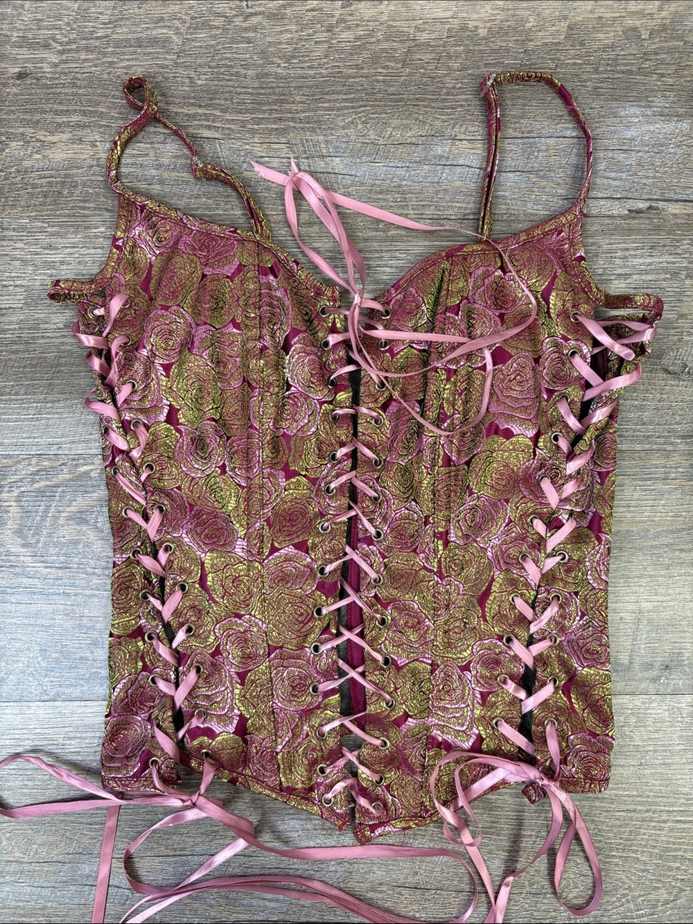 Shirley of Hollywood Vintage Floral Brocade Lace-Up Corset Bustier Size 34